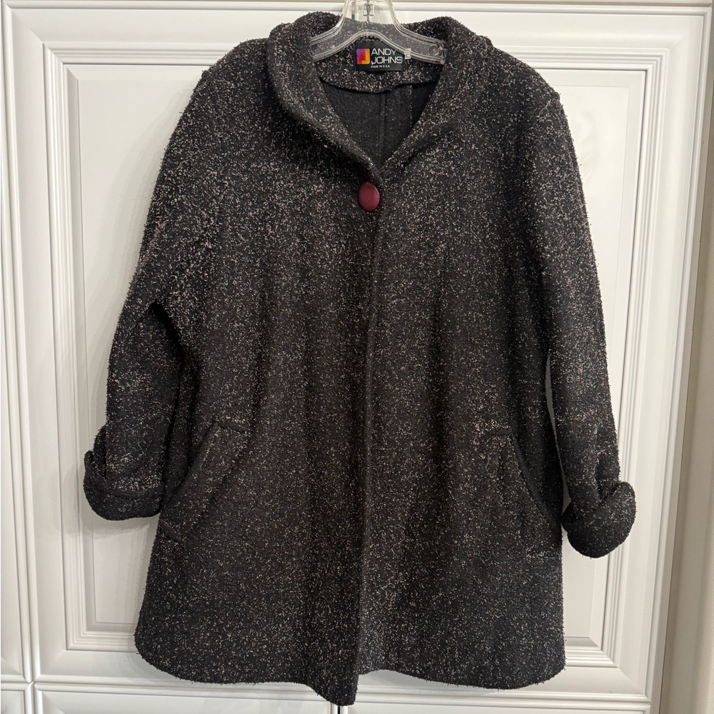 Vintage Andy Johns Women’s Size Medium Unlined Polar Fleece Jacket Black W/Pink